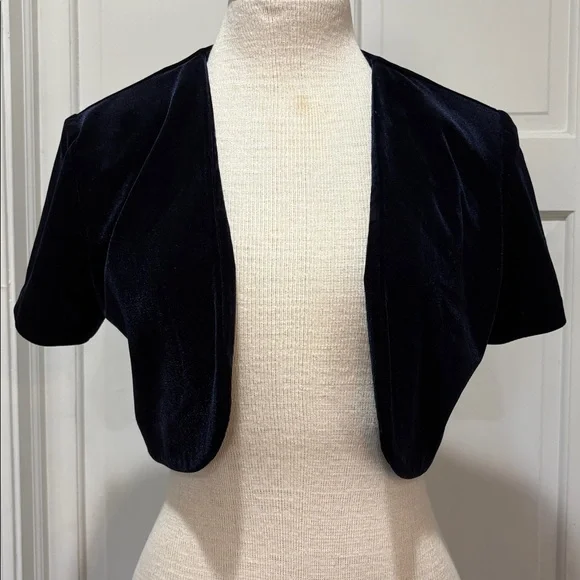 Vintage navy blue velvet sleeveless maxi dress with jacket size 6 - Picture 7 of 12